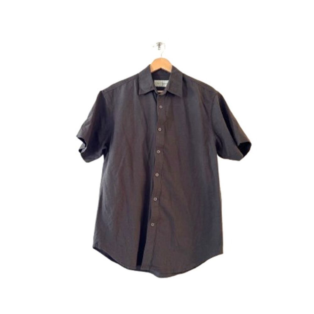 COASTAORO Men's Casual‎ Short Sleeve Button Up Shirt S Gray Collared Linen Blend